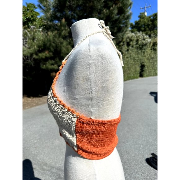 BOG Collective Top Medium Orange Cropped Crochet Halter Neck Twist 90's Womens - Picture 2 of 13